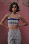 Shop_Sunandini_Blue Tweed Woven Square Kiana Bralette And Trouser Set _Online_at_Aza_Fashions