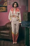 Buy_Sunandini_Pink Tweed Color Block Jacket Lapel Collar Matilda Bomber Trouser Set _at_Aza_Fashions