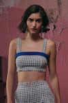 Shop_Sunandini_Blue Tweed Woven Square Zima Crop Top And Shorts Set _Online_at_Aza_Fashions