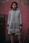 Shop_Sunandini_Blue Tweed Woven Mandarin Collar Zima Jacket _at_Aza_Fashions