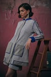 Buy_Sunandini_Blue Tweed Woven Mandarin Collar Zima Jacket _Online_at_Aza_Fashions