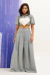 Buy_Sunandini_Blue Denim Collared Abigail Cutwork Heart Patch Shirt And Pant Co-ord Set _at_Aza_Fashions