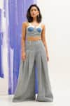 Buy_Sunandini_Blue Denim Sweetheart Amara Cutwork Bustier And Pant Co-ord Set _at_Aza_Fashions