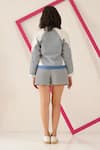 Shop_Sunandini_Blue Cutwork Denim Jacket Band Collar Aspen Shorts Set _Online_at_Aza_Fashions