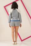 Shop_Sunandini_Blue Cutwork Denim Band Collar Aspen Jacket And Shorts Set _at_Aza_Fashions