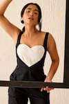 Shop_Sunandini_Black 100% Cotton Sweetheart Cherie Heart Patch Jumpsuit _Online_at_Aza_Fashions