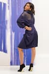 Shop_Sunandini_Blue 100% Cotton Pointed Collar Karys Gathered Shirt Dress _at_Aza_Fashions