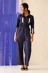 Buy_Sunandini_Blue 100% Cotton Pointed Collar Lev Patch Pocket Jumpsuit _at_Aza_Fashions