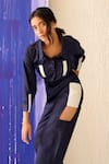 Sunandini_Blue 100% Cotton Pointed Collar Lev Patch Pocket Jumpsuit _at_Aza_Fashions