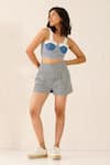 Shop_Sunandini_Blue Denim Sweetheart Sage Cutwork Bustier And Shorts Set _Online_at_Aza_Fashions