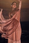 Buy_Garima Karwariya Designs_Coral Lycra Hand Kashash Fringe Detailed Pre-draped Saree With Blouse _Online_at_Aza_Fashions