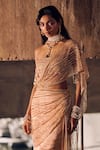 Buy_Garima Karwariya Designs_Coral Blouse Shell Net Embroidered Geometric Aarzoo Pre-draped Saree With _Online_at_Aza_Fashions