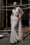 Buy_Garima Karwariya Designs_Ivory Blouse Net Hand Embroidered Pearl Blunt V Qurbat Pre-draped Saree With _at_Aza_Fashions