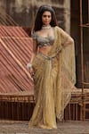 Buy_Garima Karwariya Designs_Gold Net Hand Embroidered Glass Crystal Niah Pre-draped Saree With Blouse _at_Aza_Fashions