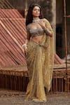 Shop_Garima Karwariya Designs_Gold Net Hand Embroidered Glass Crystal Niah Pre-draped Saree With Blouse _at_Aza_Fashions