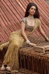 Buy_Garima Karwariya Designs_Gold Net Hand Embroidered Glass Crystal Niah Pre-draped Saree With Blouse _Online_at_Aza_Fashions