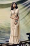 Buy_Garima Karwariya Designs_Cream Blouse Net Hand Embroidered Sequin Plunge V Alaia Pre-draped Saree With _at_Aza_Fashions