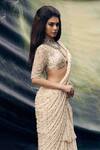 Garima Karwariya Designs_Cream Blouse Net Hand Embroidered Sequin Plunge V Alaia Pre-draped Saree With _Online_at_Aza_Fashions