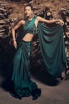 Buy_Garima Karwariya Designs_Green Blouse Net Hand Embroidered Tiered Sequin High Tia Pre-draped Saree With _at_Aza_Fashions