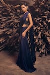 Garima Karwariya Designs_Blue Blouse Net Hand Embroidered Cutdana Halter Neck Zeno Pre-draped Saree With _Online_at_Aza_Fashions