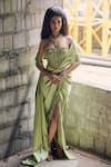 Buy_Garima Karwariya Designs_Green Blouse Net Hand Embroidered Stone Remy Front Slit Pre-draped Saree With _at_Aza_Fashions