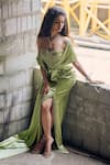 Shop_Garima Karwariya Designs_Green Blouse Net Hand Embroidered Stone Remy Front Slit Pre-draped Saree With _Online_at_Aza_Fashions