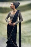 Shop_Garima Karwariya Designs_Black Blouse Net Hand Embroidered Tassel Rooh Detailed Pre-draped Saree With _at_Aza_Fashions