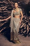 Buy_Garima Karwariya Designs_Gold Net Hand Embroidered Fringe Flaco Detailed Pre-draped Saree With Blouse _at_Aza_Fashions