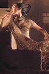 Garima Karwariya Designs_Gold Net Hand Embroidered Fringe Flaco Detailed Pre-draped Saree With Blouse _Online_at_Aza_Fashions