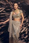 Buy_Garima Karwariya Designs_Gold Net Hand Embroidered Fringe Flaco Detailed Pre-draped Saree With Blouse _Online_at_Aza_Fashions