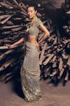 Shop_Garima Karwariya Designs_Gold Net Hand Embroidered Fringe Flaco Detailed Pre-draped Saree With Blouse _Online_at_Aza_Fashions