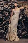 Buy_Garima Karwariya Designs_Gold Gown Silk Georgette Hand Embroidered Sequin Gown Myna With Blazer _Online_at_Aza_Fashions