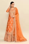 Buy_Kalighata_Orange Chanderi Embroidery Floral Scoop Neck Samaya Hand Kurta Sharara Set _Online_at_Aza_Fashions