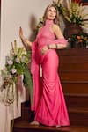 Itrh_Pink Net Embellished Crystal High Luminous Ruched Pre-draped Saree With Bodysuit _Online_at_Aza_Fashions