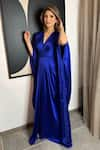 Buy_Itrh_Blue Satin Embellished Mirror V Neck Lauran Crystal Kaftan _at_Aza_Fashions