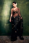 Itrh_Black Organza Embellished Ghungroo Scoop Embroidered Saree With Blouse _Online_at_Aza_Fashions