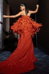 Shop_Itrh_Orange Melon Crepe Embellished Crystal Sweetheart Nara Off Shoulder Gown _at_Aza_Fashions