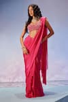 Buy_Zamoraa The Label_Pink Georgette Hand Embroidered Jaal Pleated Pre-draped Saree With Blouse _at_Aza_Fashions