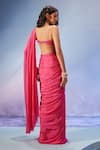 Shop_Zamoraa The Label_Pink Georgette Hand Embroidered Jaal Pleated Pre-draped Saree With Blouse _at_Aza_Fashions