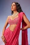 Buy_Zamoraa The Label_Pink Georgette Hand Embroidered Jaal Pleated Pre-draped Saree With Blouse _Online_at_Aza_Fashions