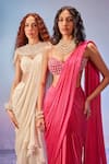 Shop_Zamoraa The Label_Pink Georgette Hand Embroidered Jaal Pleated Pre-draped Saree With Blouse _Online_at_Aza_Fashions