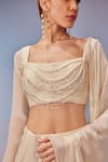 Zamoraa The Label_Ivory Georgette Hand Embroidered Pearl Square Floral Hem Sharara Blouse Set _Online_at_Aza_Fashions