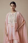 Yoshita Couture_Pink Georgette Hand Embroidery Kashmiri Kaftan Notch Set _Online_at_Aza_Fashions