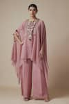 Buy_Yoshita Couture_Pink Georgette Hand Embroidery Kashmiri Kaftan Notch Set _at_Aza_Fashions