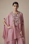 Yoshita Couture_Pink Georgette Hand Embroidery Kashmiri Kaftan Notch Set _Online_at_Aza_Fashions