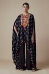 Buy_Yoshita Couture_Black Georgette Tie-dye Kashmiri Kaftan Thread Embroidered Asymmetric Set _at_Aza_Fashions