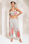 PREETI MEHTA_Ivory Georgette Viscose 60% Embellished Floral Cape Cut Dana Palazzo Set _at_Aza_Fashions