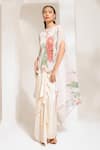 PREETI MEHTA_Ivory Lurex Chinon 60% Embellished Floral Round Pearl Kaftan Dhoti Skirt Set _at_Aza_Fashions