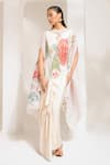 Buy_PREETI MEHTA_Ivory Lurex Chinon 60% Embellished Floral Round Pearl Kaftan Dhoti Skirt Set 