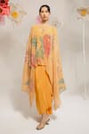 PREETI MEHTA_Yellow Lurex Chinon 60% Embellished Floral Round Pearl Kaftan Dhoti Skirt Set _Online_at_Aza_Fashions